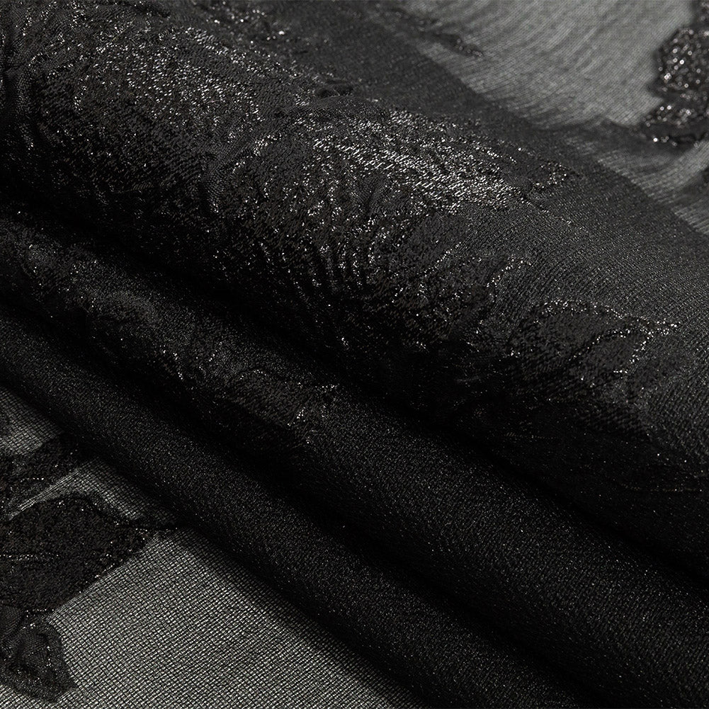 Metallic Black Floral Outlines Luxury Burnout Brocade - Joann Fabrics