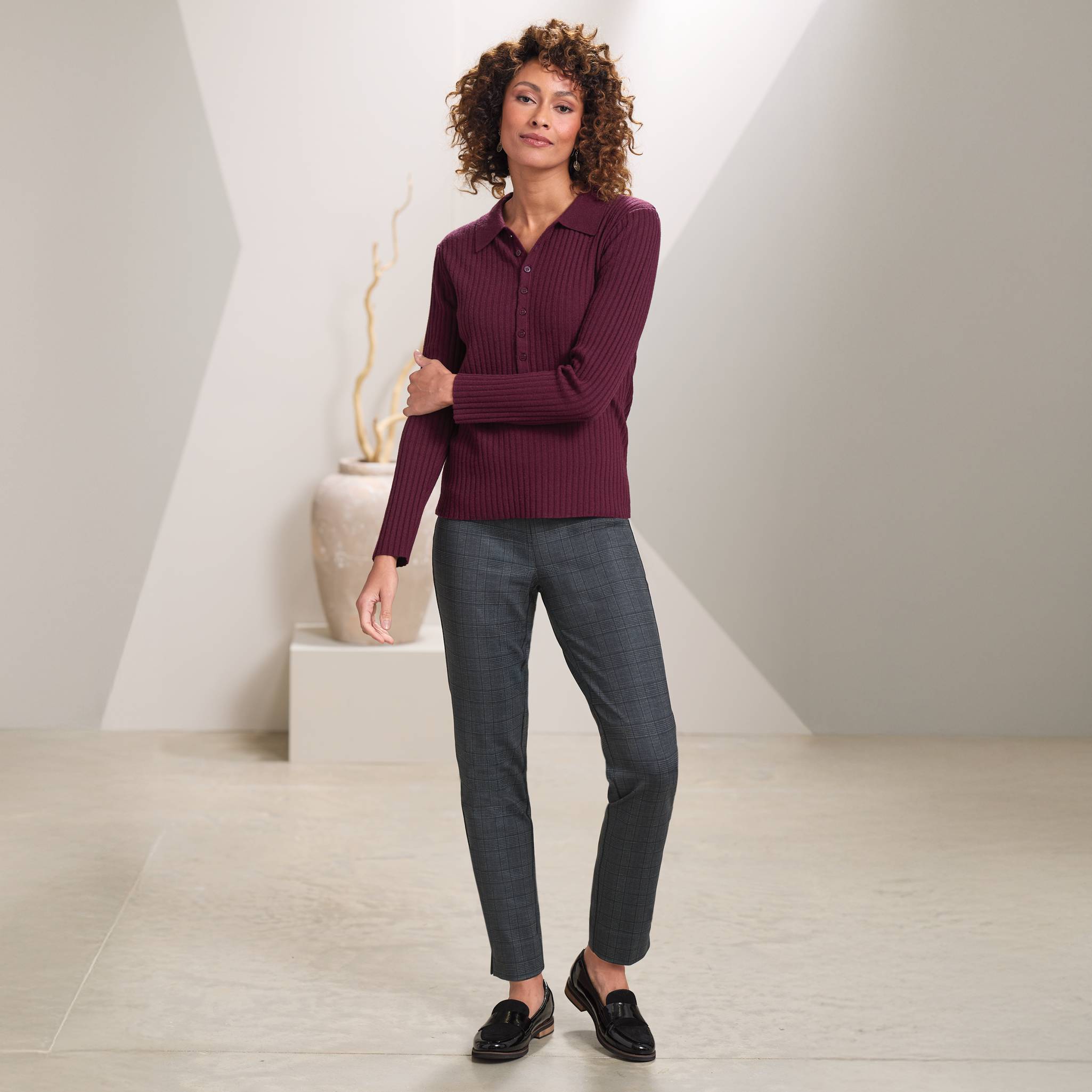 Ribbed Henley Sweater, Collar, Button Placket - Northstyle Catalog