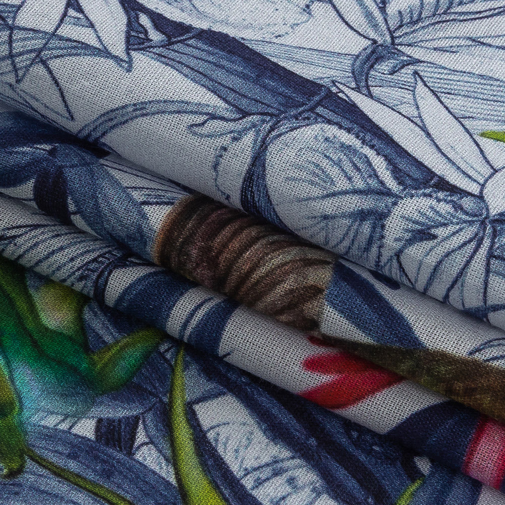 Mercerized Organic Egyptian Cotton Voile - Patriot Blue and Cool Gray Tropical Birds - Toulouse Collection - Joann Fabrics