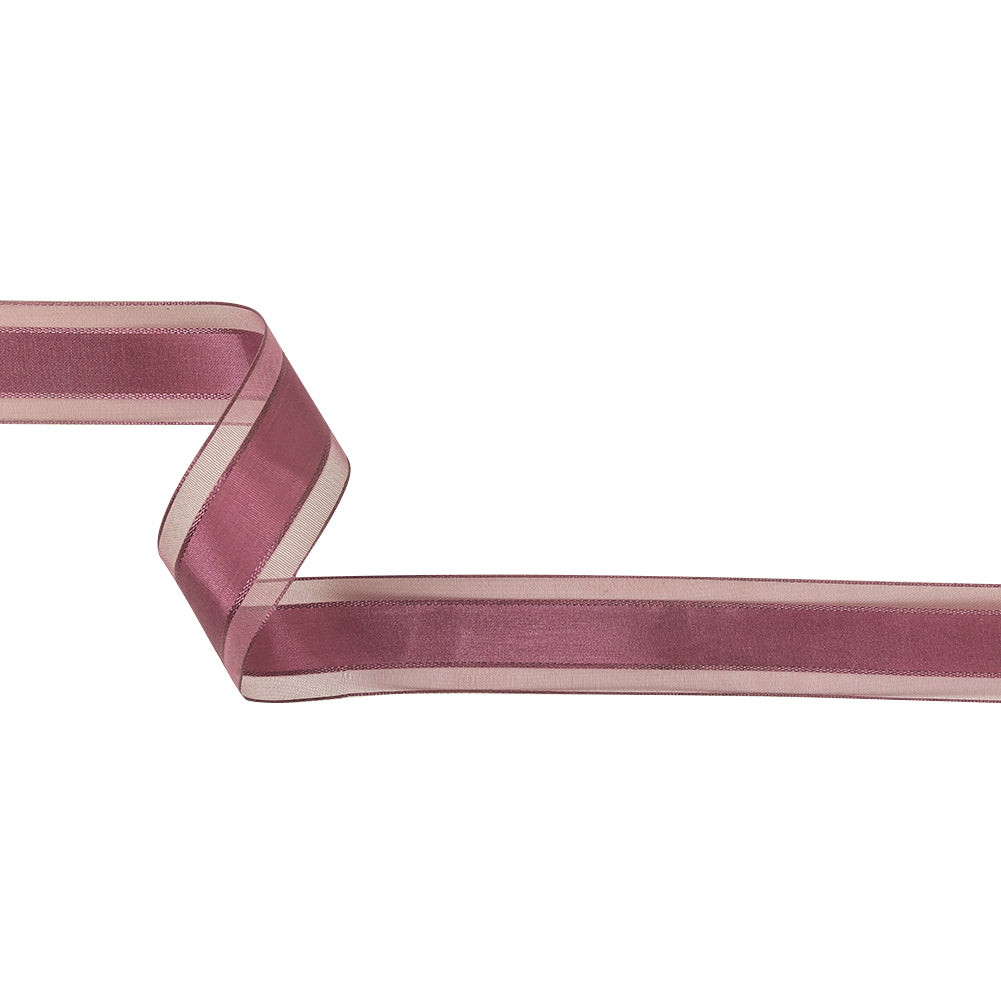 Amaranth Woven Ribbon with Sheer Organza Borders - 1