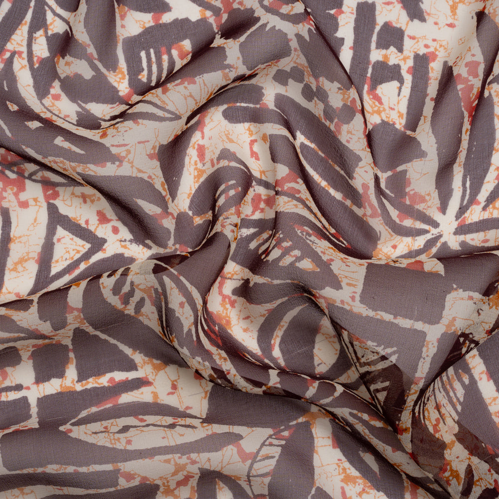 Red, Orange and Brown Wax Resist Floral Silk Chiffon - Joann Fabrics