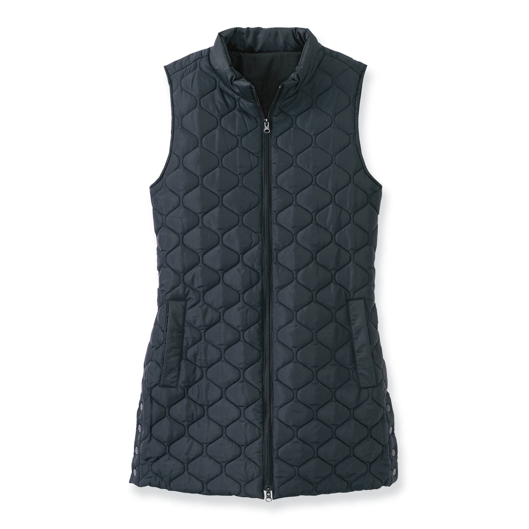 Side-Snap Quilted Long Vest, Front Zip, Hand Pockets, Side Slits - Northstyle Catalog