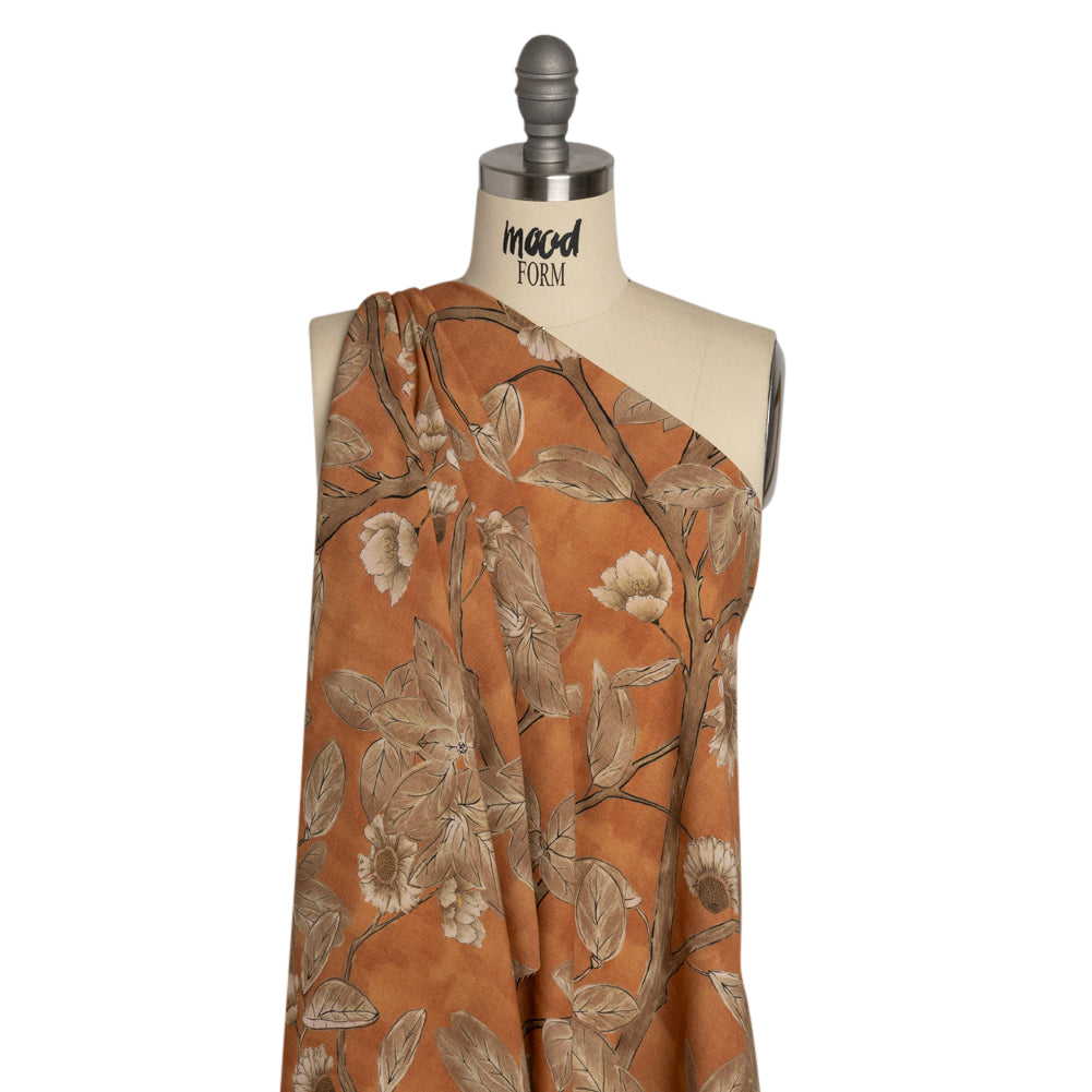Sustainable Viscose Crepe Print - Burnt Orange and Brown Floral - Mood Exclusive Dolomite Daisies - Joann Fabrics