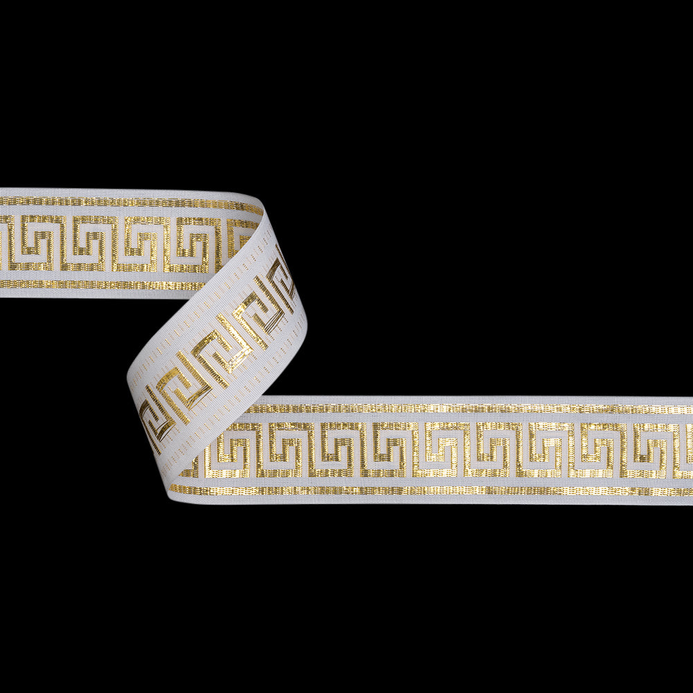 Metallic Jacquard Ribbon - 40mm - White and Gold Greek Key - Joann Fabrics