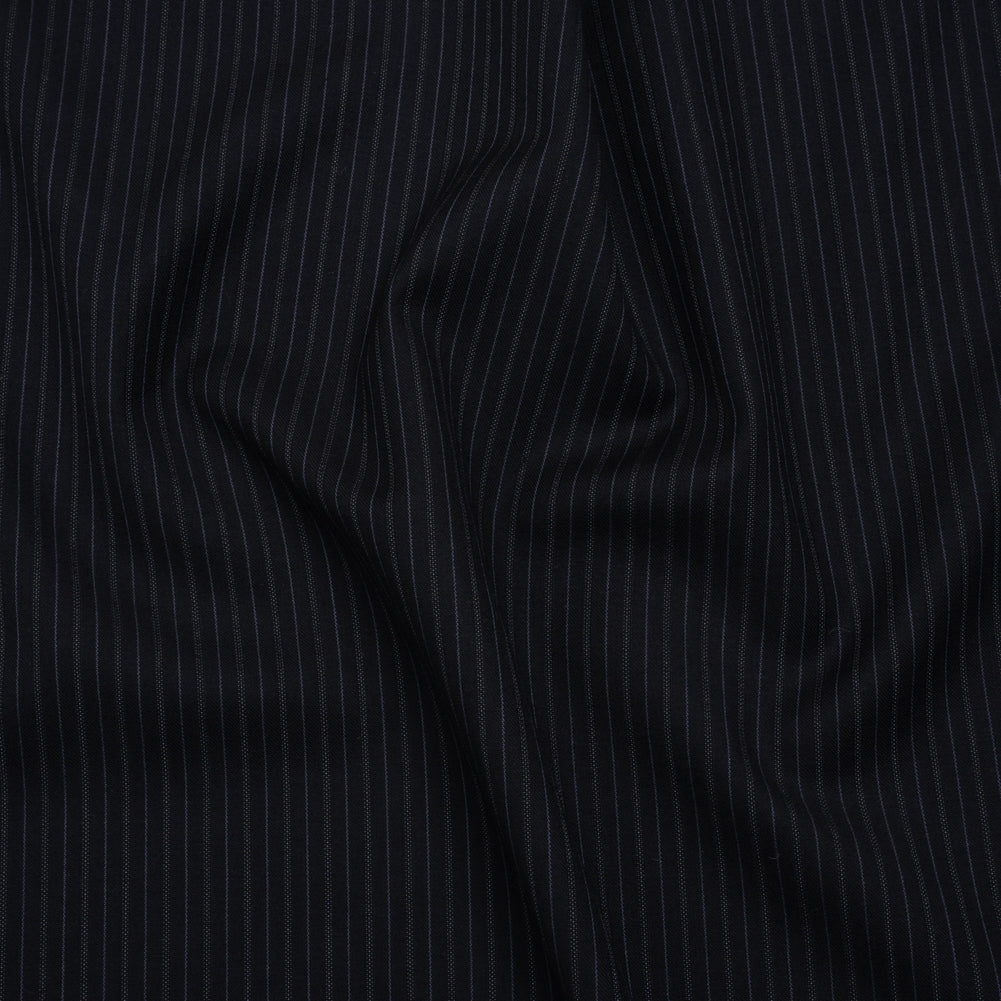 Super 130 Wool Twill Suiting Made in Italy - Navy and Baby Blue Stripes - Deadstock - Joann Fabrics