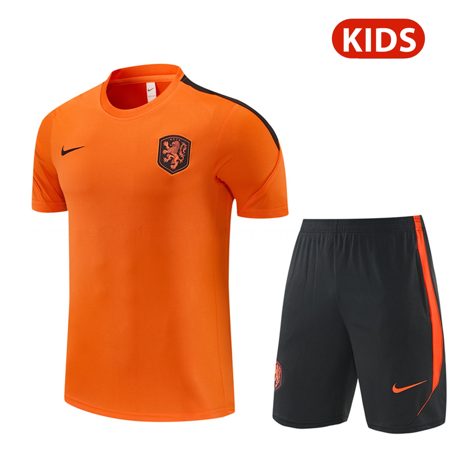 Netherlands 2026 Kids Short-Sleeve Training Set - Orange Top & Black With Orange Accents Pants - UnitedFutballJersey