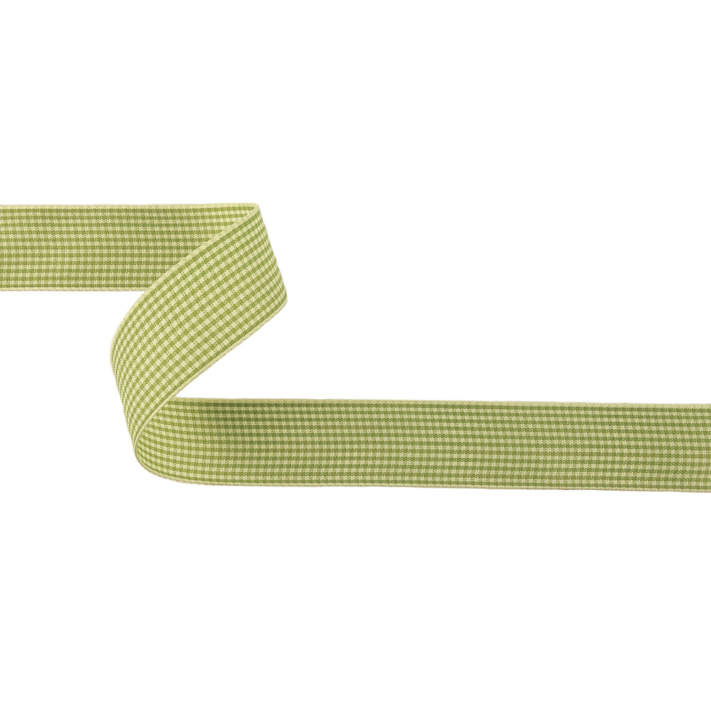 Lime and Cream Houndstooth Check Woven Ribbon - 1