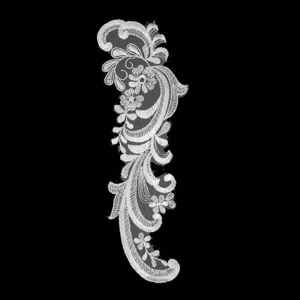 White Embroidered Left-Side Organza Applique - 10.5