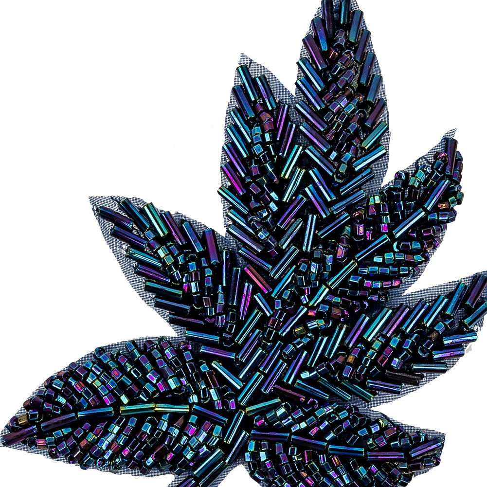 Vintage Blue Iris Beaded Leaf Applique - 4