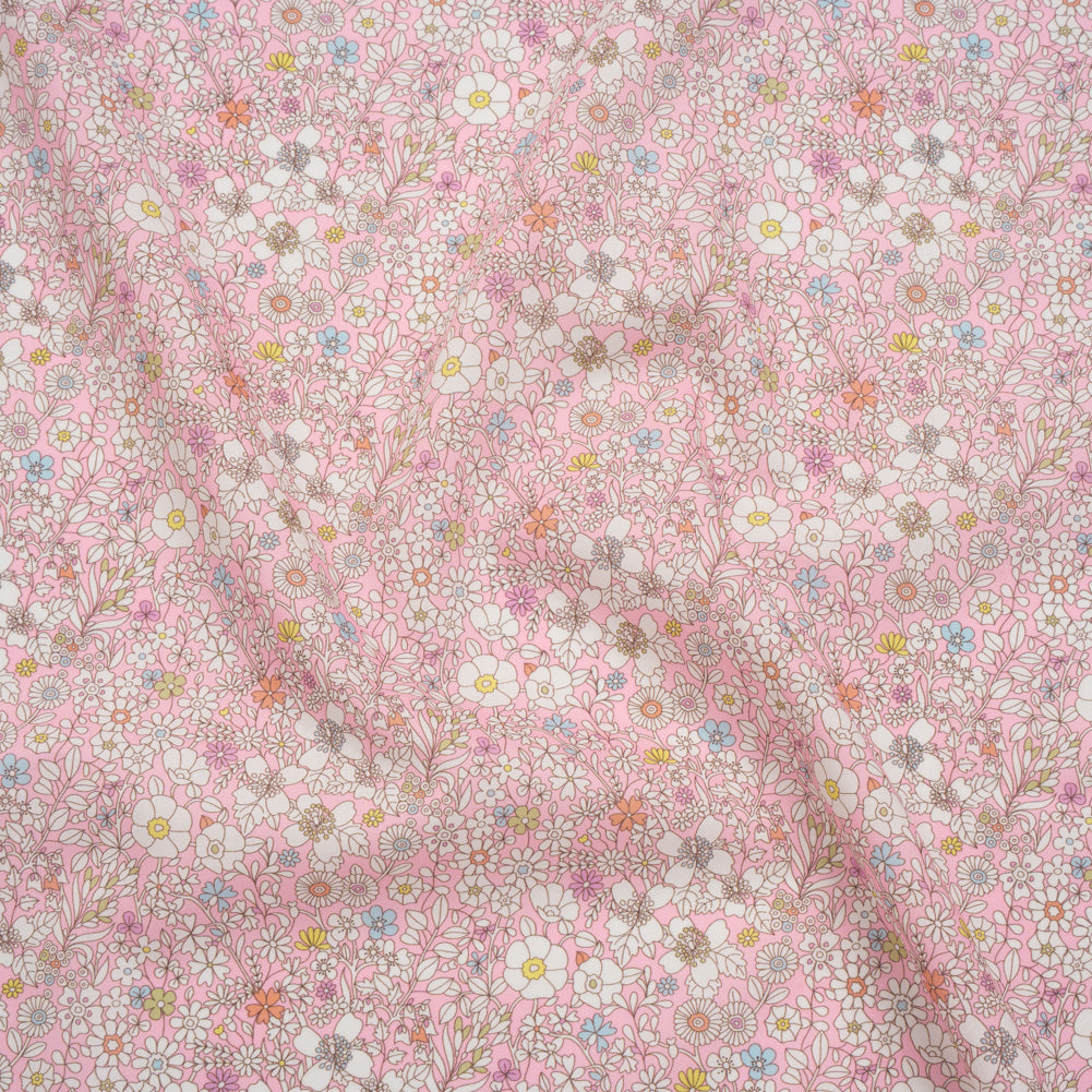Liberty Fabrics Tana Lawn® - June's Meadow Pink - Baby Pink, White and Rainbow Illustrated Flowers - Joann Fabrics