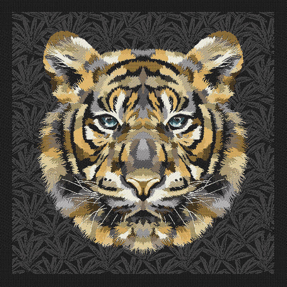 French Charcoal and Sand Bengal Tiger Chief Oversized Square Patch - 18.875