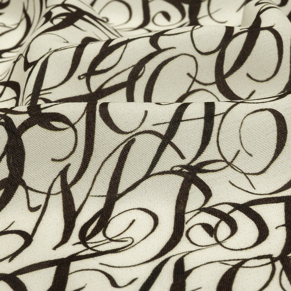 Sustainable Viscose Woven Print - White Calligraphic Letters - Mood Exclusive Dear Ms. Austen - Joann Fabrics