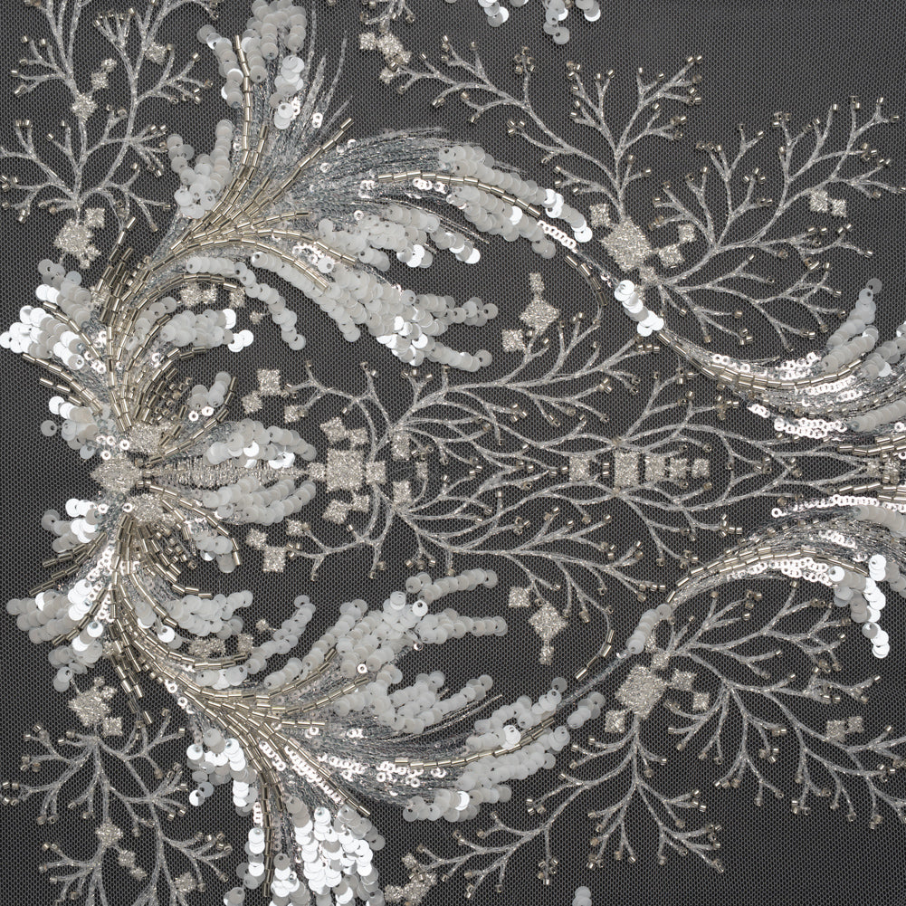 Embroidered Lace Tulle with Beads and Sequins - Off White and Silver Fancy Plants - Joann Fabrics