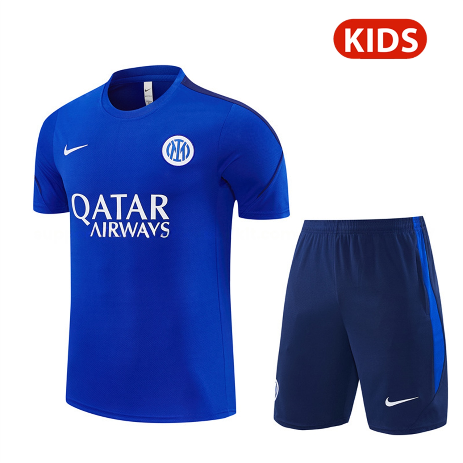 Inter Milan 26-27 Short-Sleeve Kids Training Set - Ocean Blue Top & Deep Blue Shorts - UnitedFutballJersey
