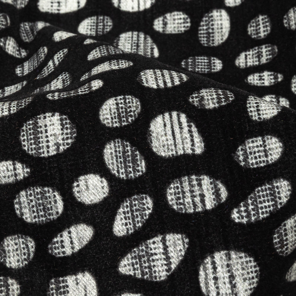 Black Flocked Bubbles on Black and Graphite Distressed Stripes Printed Stretch Cotton Twill - Joann Fabrics