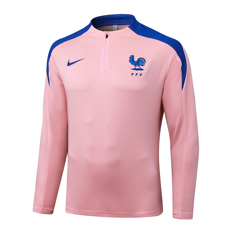 2025/2026 France Half-Pull Training Suit Pink Football Shirt 1:1 Thai Quality Set