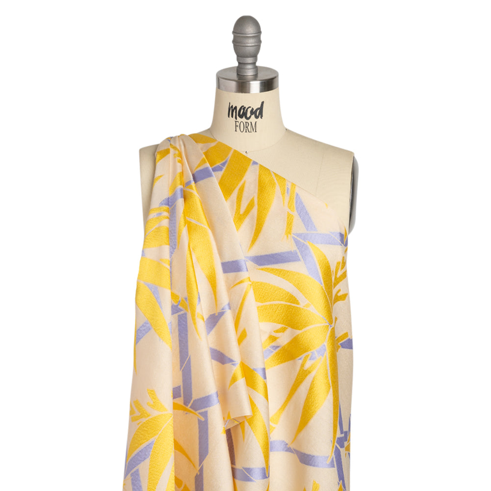Yellow, Periwinkle and Beige Bamboo Lattice Lightweight Polyester and Viscose Luxury Brocade - Joann Fabrics