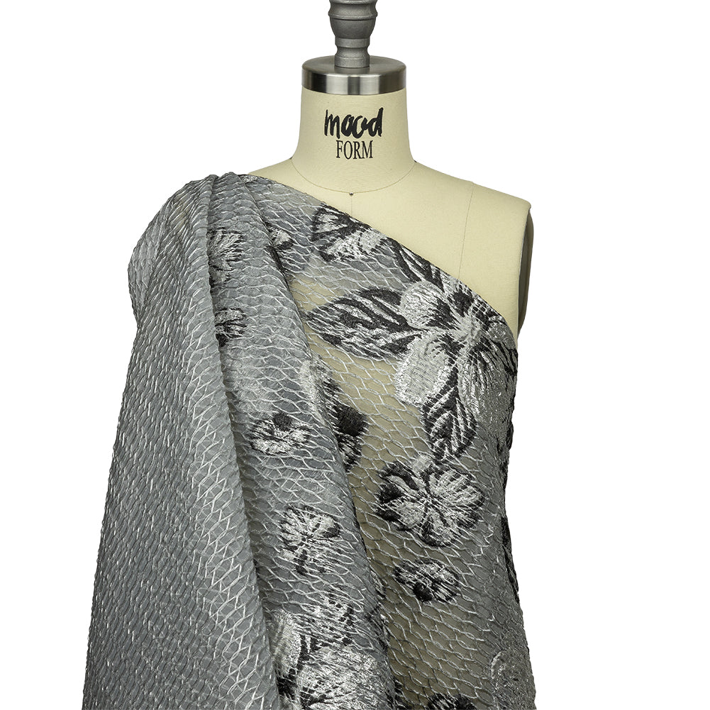 Metallic SIlver and Black Florals and Latticework Sheer Luxury Brocade - Joann Fabrics