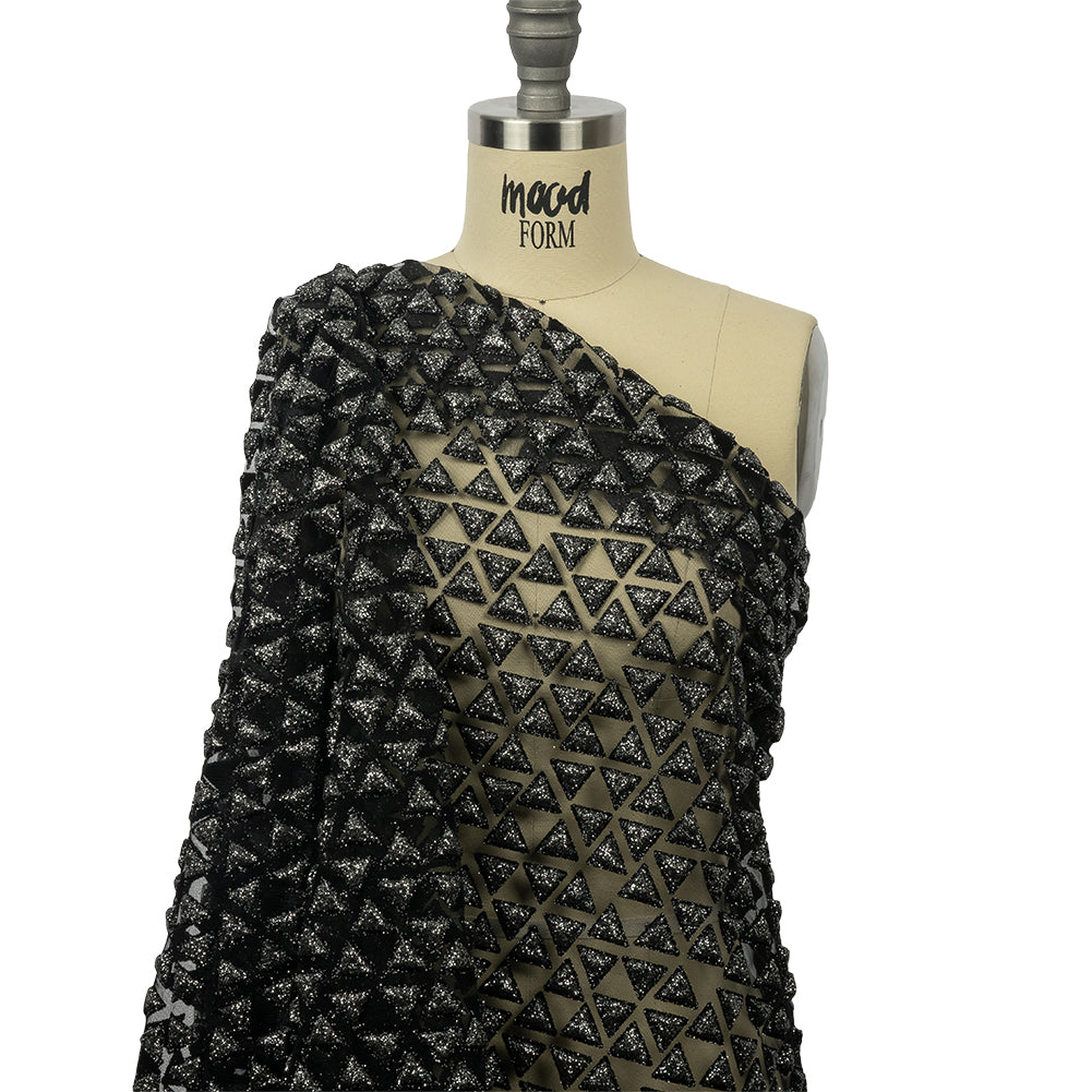 3D Puffy Glitter Tulle - Black Triangle Rows - Joann Fabrics