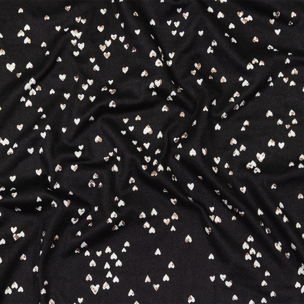 Black, White and Metallic Gold Foiled Hearts Brushed ITY Jersey - Joann Fabrics