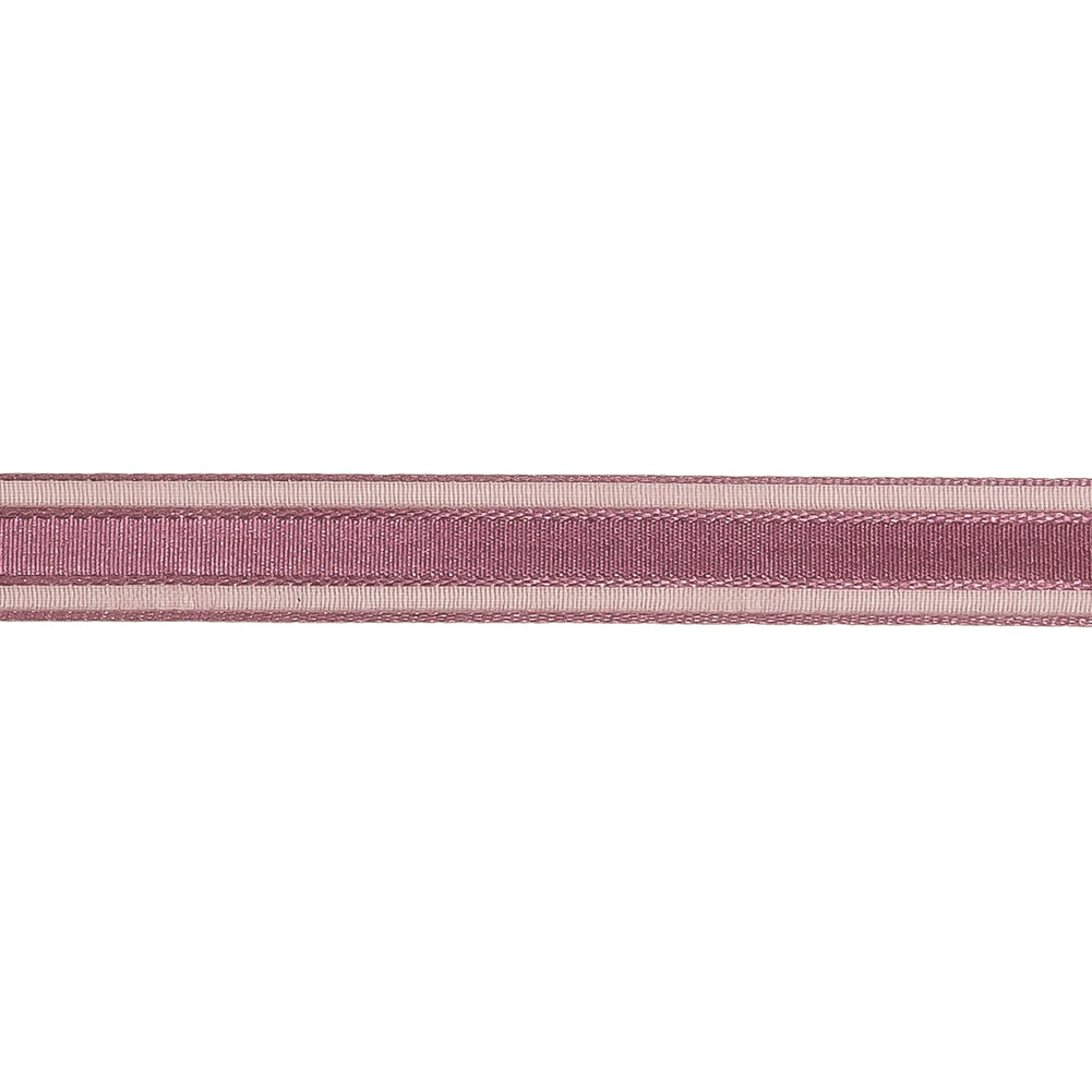 Amaranth Woven Ribbon with Sheer Organza Borders - 0.5