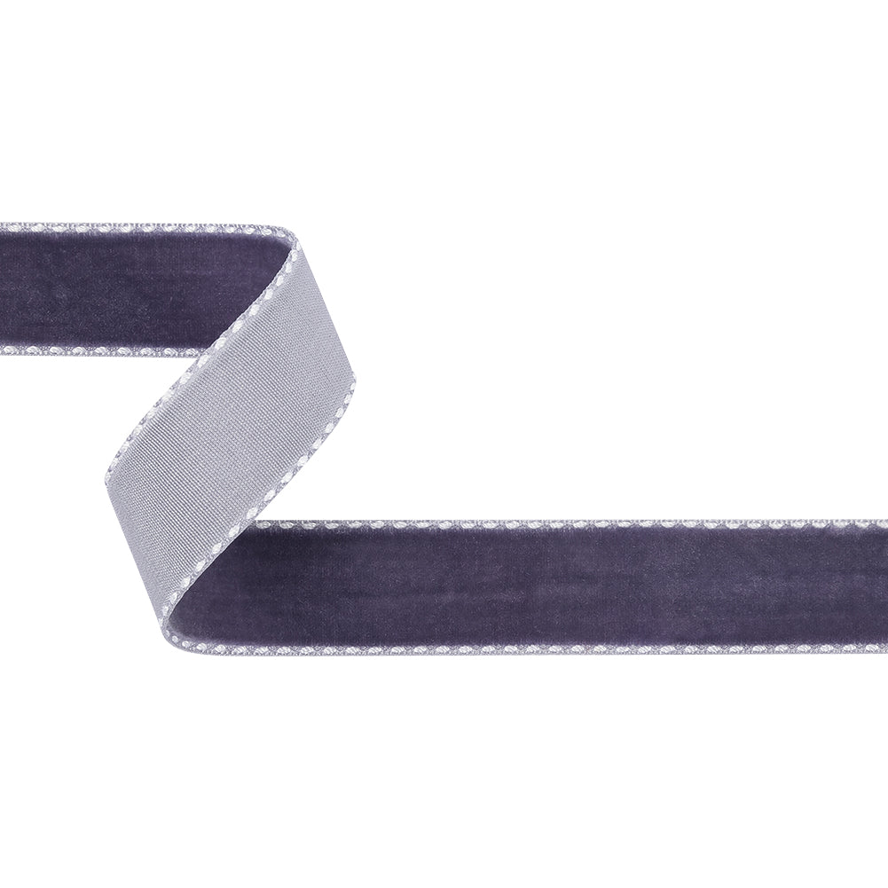 Faded Purple and White Side-Stitched Velvet Ribbon - 0.75