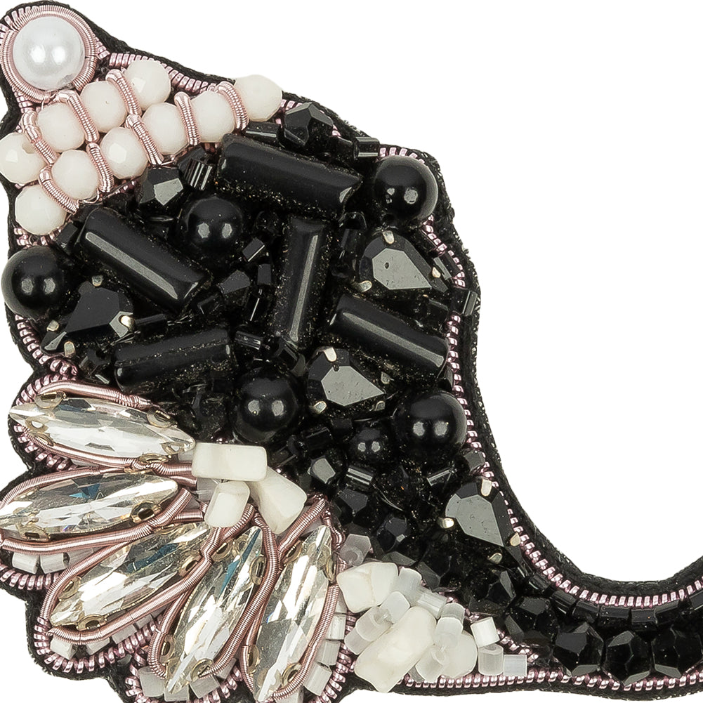 Black, White and Silver Conch Shell Rhinestone and Glass Beaded Applique - 3.13