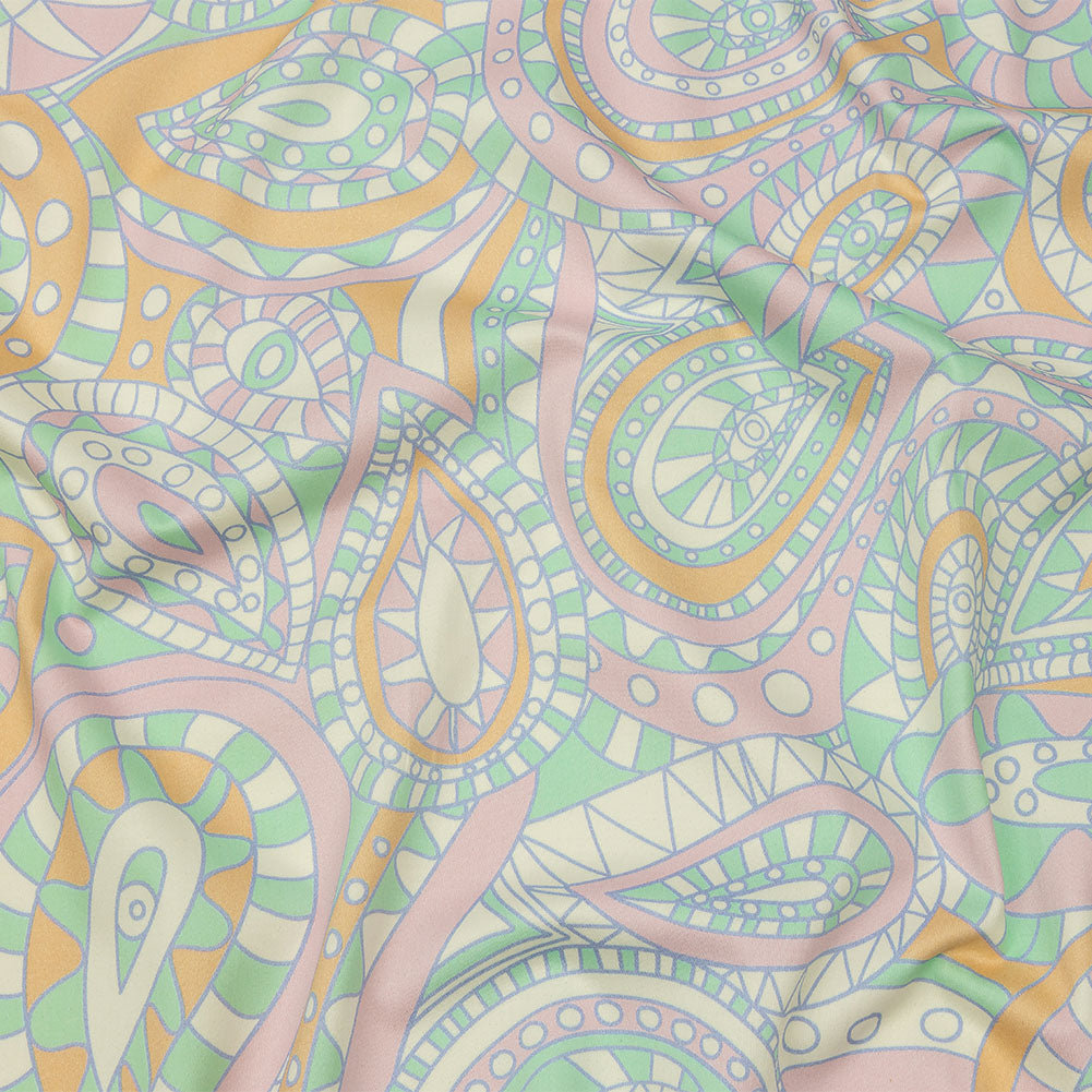 Stretch Cotton Sateen - Green and Cream Chunky Paisley - Glass Carnival Print - Mood Exclusive Groove Collection - Joann Fabrics