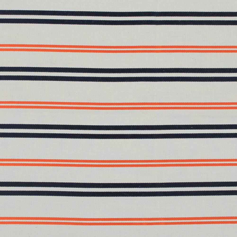 Pale Beige Cotton Twill with Orange and Navy Embroidered Stripes - Joann Fabrics