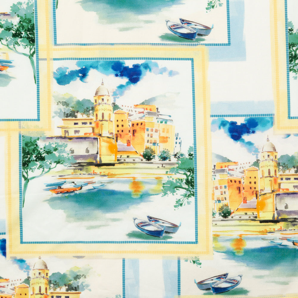 Cotton Voile - Blue and Yellow Waterscapes - Palace Regattas Print - Mood Exclusive St. Tropez Collection - Joann Fabrics