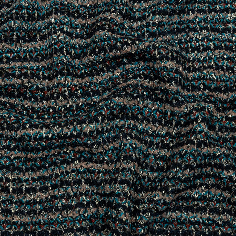 Pinkish Beige, Navy and Sea Blue Striped Chunky Wool Blend Boucle Sweater Knit - Joann Fabrics