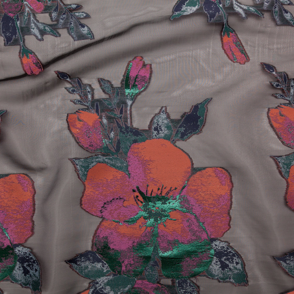Metallic Evergreen, Cinnamon Stick and Boysenberry Floral Luxury Organza Jacquard - Joann Fabrics