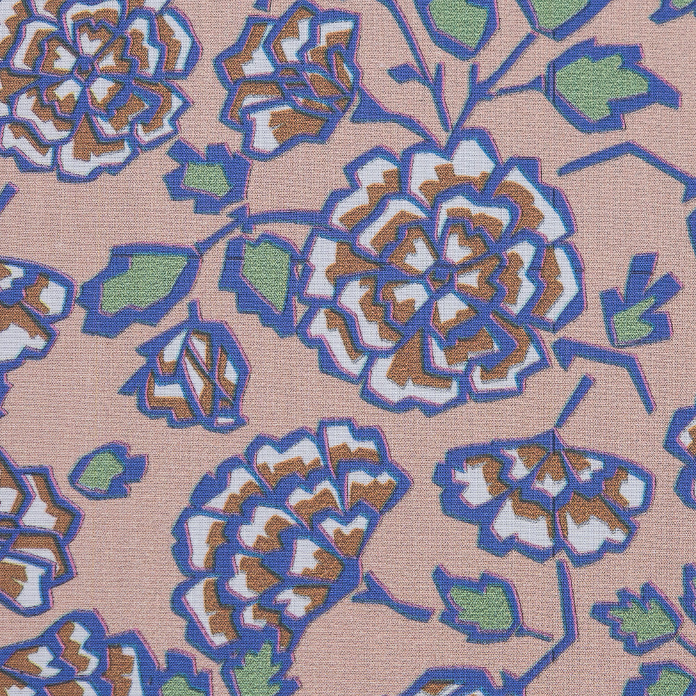 European Beige and Dusted Peri Floral Cotton Poplin - Joann Fabrics