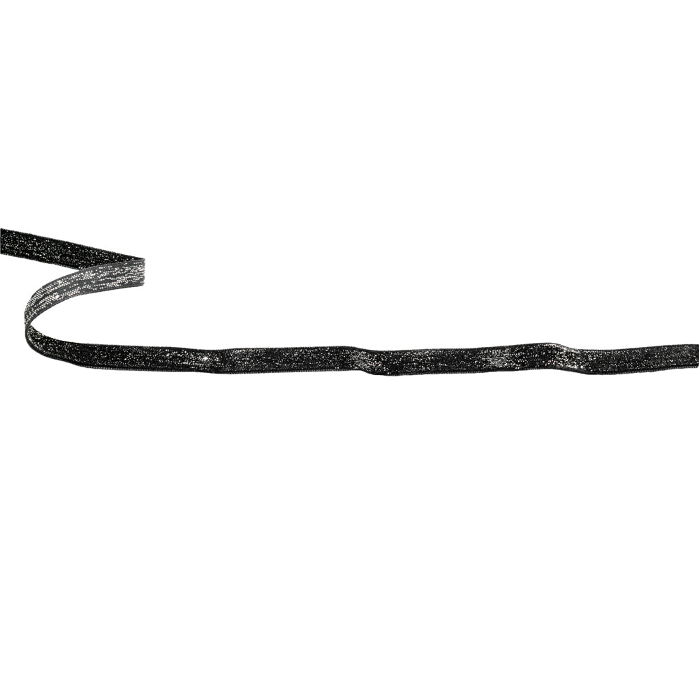 Italian Black and Silver Glitter Velvet Ribbon - 0.375