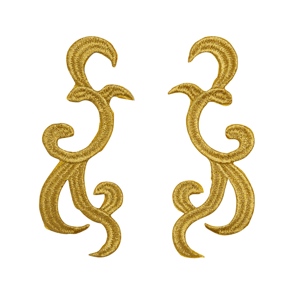Yaya Han Iron-On Metallic Embroidered Applique Pair - Gold Swirls, 4.25