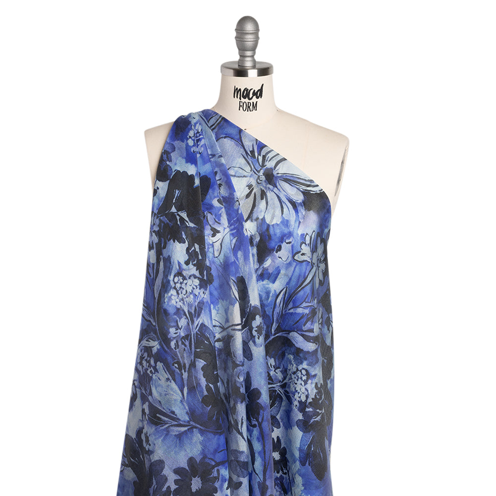 Viscose and Polyester Crepe Organza - Royal Blue and Black Dreamy Florals - Mood Exclusive Dream Weaver Print - Joann Fabrics