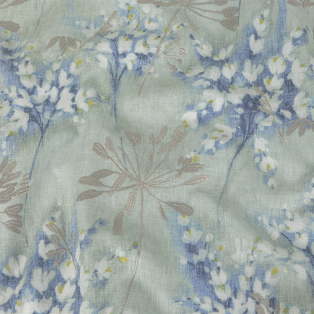 Printed and Embroidered Drapery Canvas - Seafoam Floral - British Imported - Joann Fabrics