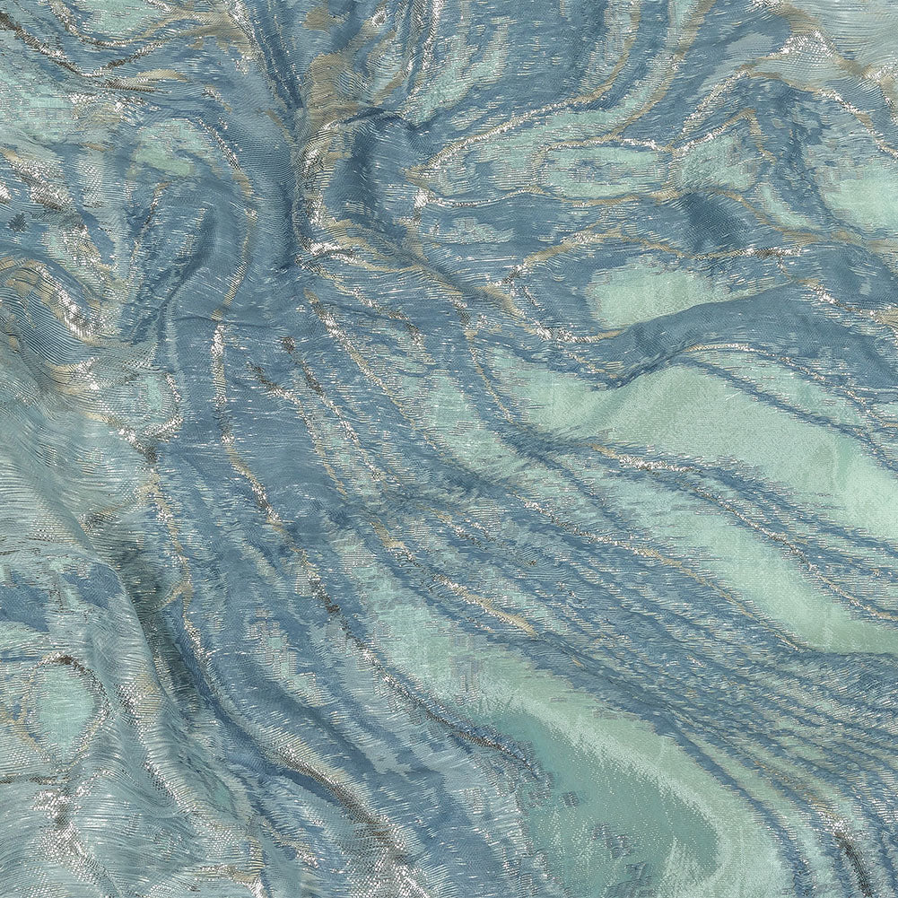 Metallic Silver, Aqua and Country Blue Marbled Luxury Brocade - Joann Fabrics