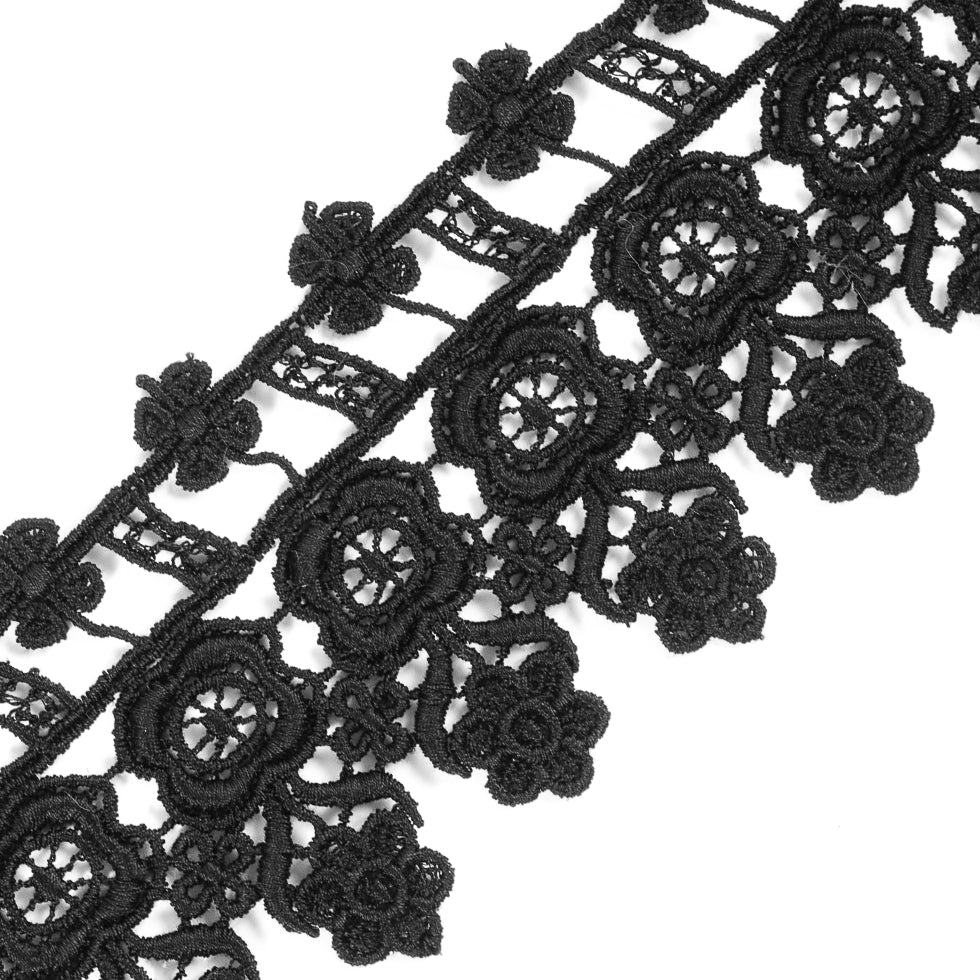 Black Floral Venise Lace Trim - 3