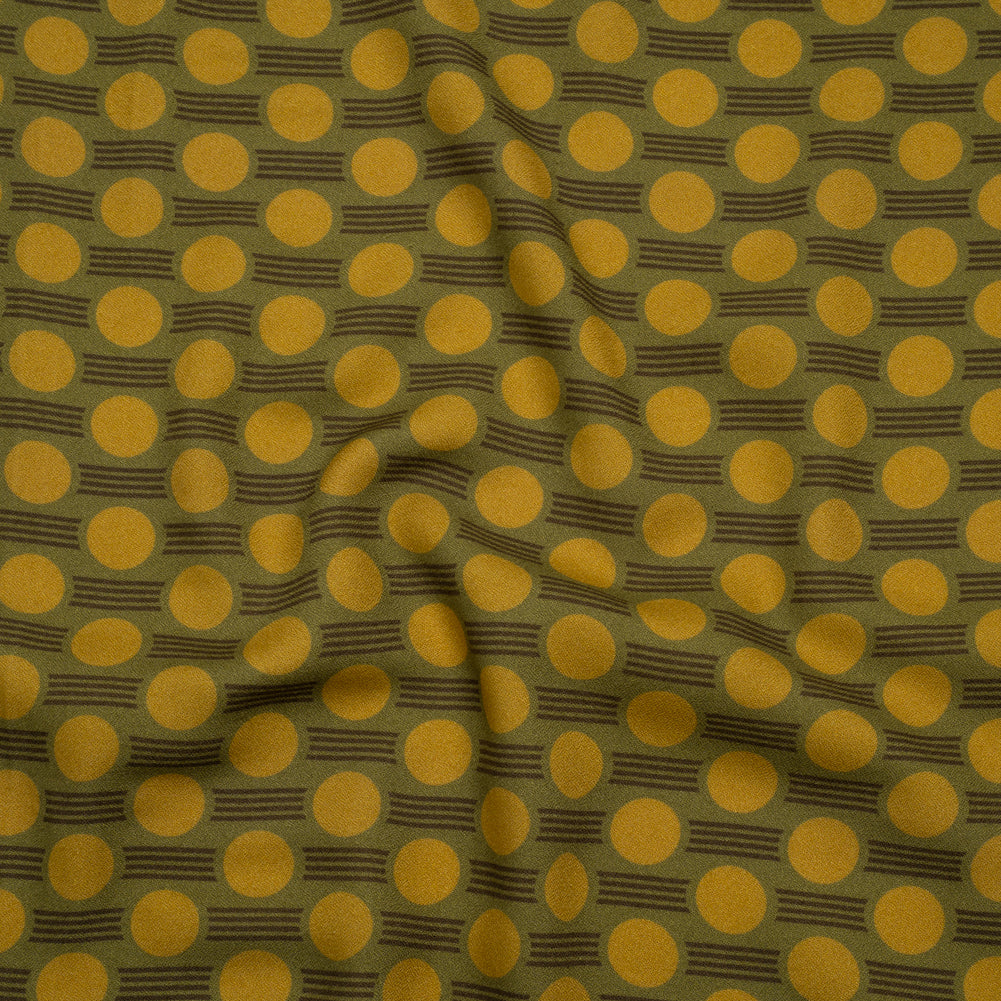 Viscose Crepe - Avocado, Olive Green and Golden Yellow Dots and Dashes - Mood Exclusive Morse Mosaic Print - Joann Fabrics