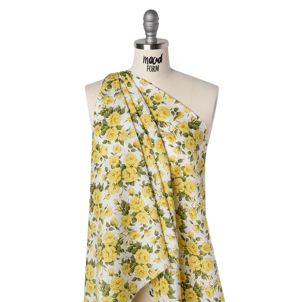 Liberty Fabrics Tana Lawn® - Carline Rose Yellow - Yellow, Green and White Rose Bouquets - Joann Fabrics