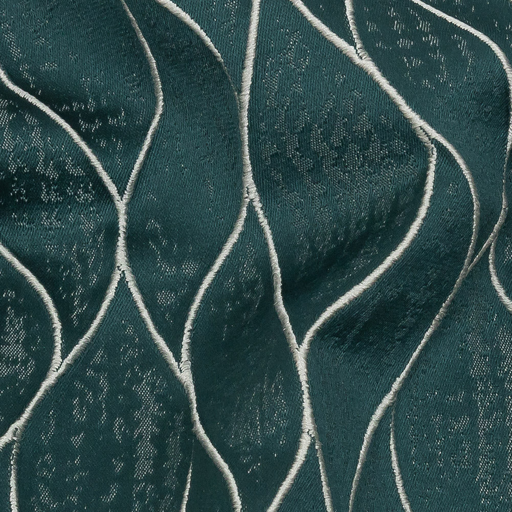 Polyester Jacquard - Emerald Leafy Lines - British Imported - Joann Fabrics
