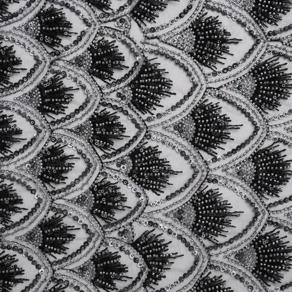 Embroidered and Beaded Lace Tulle with Sequins - Black and Gunmetal Gradient Size Scales - Joann Fabrics
