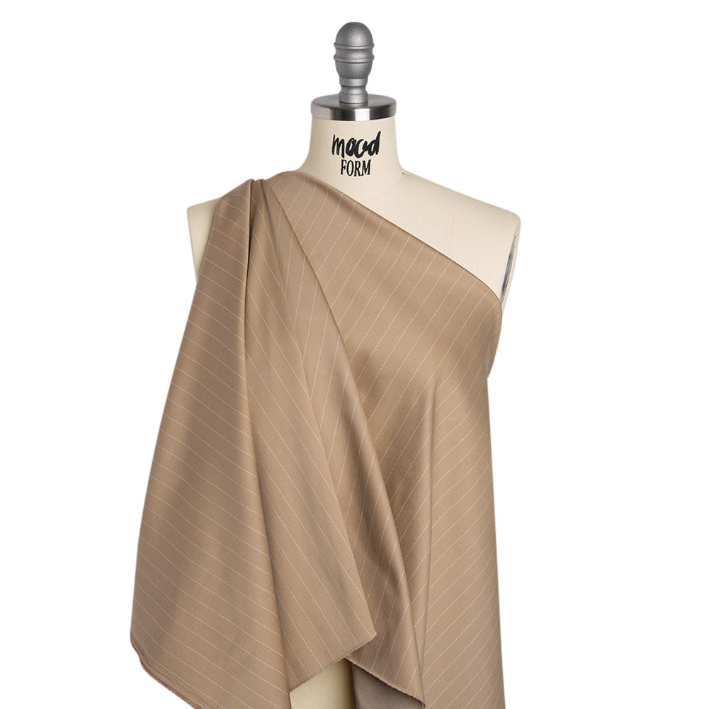 Stretch Cotton Sateen - Light Brown and White Pinstripes - Deadstock - Joann Fabrics
