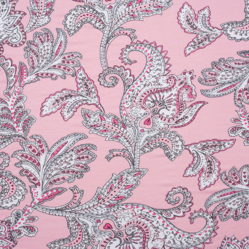 Stretch Rayon Jersey - Pink and Gray Jacobean Floral - Deadstock - Joann Fabrics