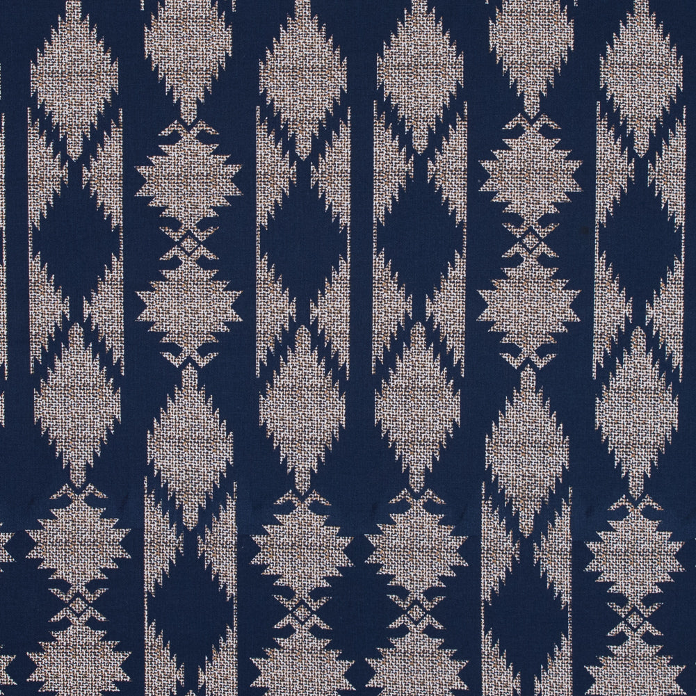 Blue and Beige Geometric Stretch Cotton Twill - Joann Fabrics