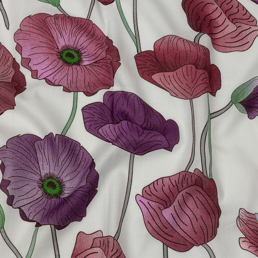 Magenta, Purple and Gray Green Big Poppies Cotton Lawn - Joann Fabrics