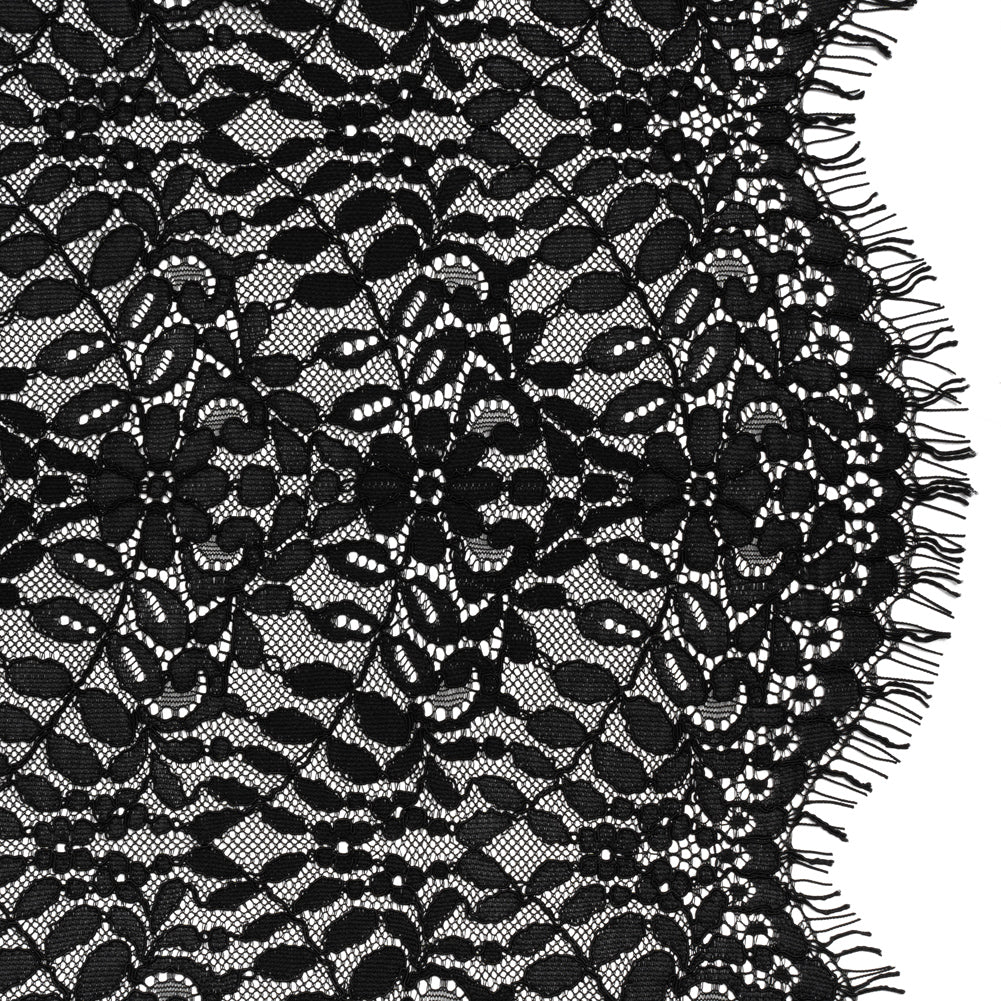 Corded Lace Panel with Finished Edges - Black Flowers and Leafy Vines - Joann Fabrics