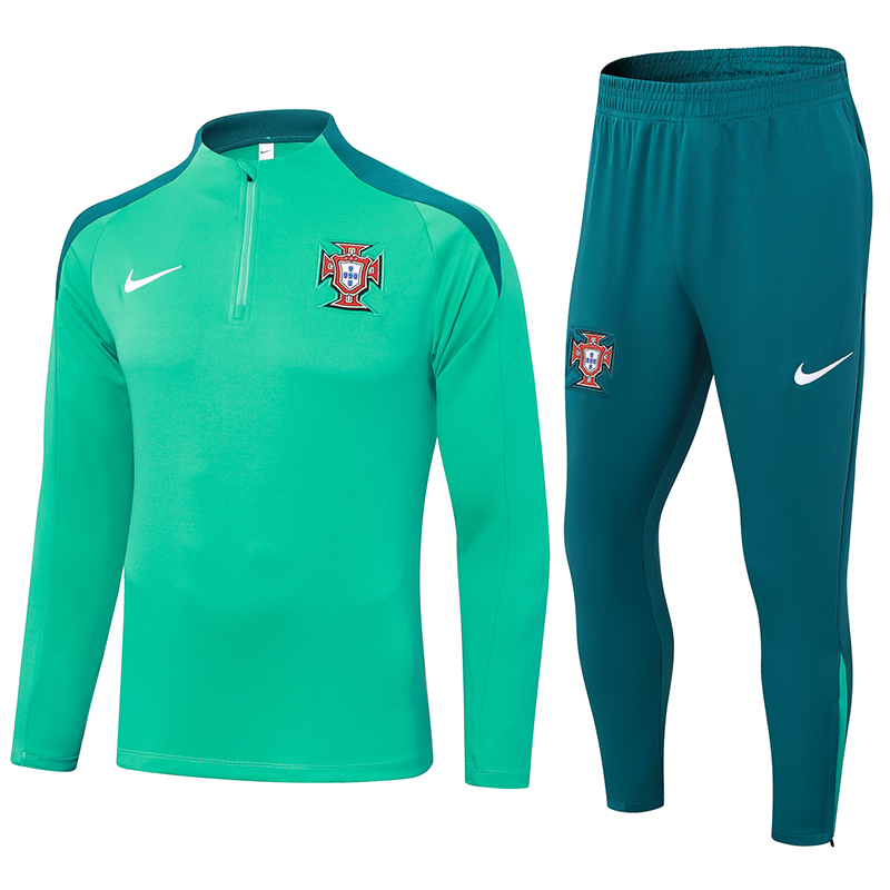 2024-2025 Portugal Half-Pull Training Suit Green Football Shirt Set