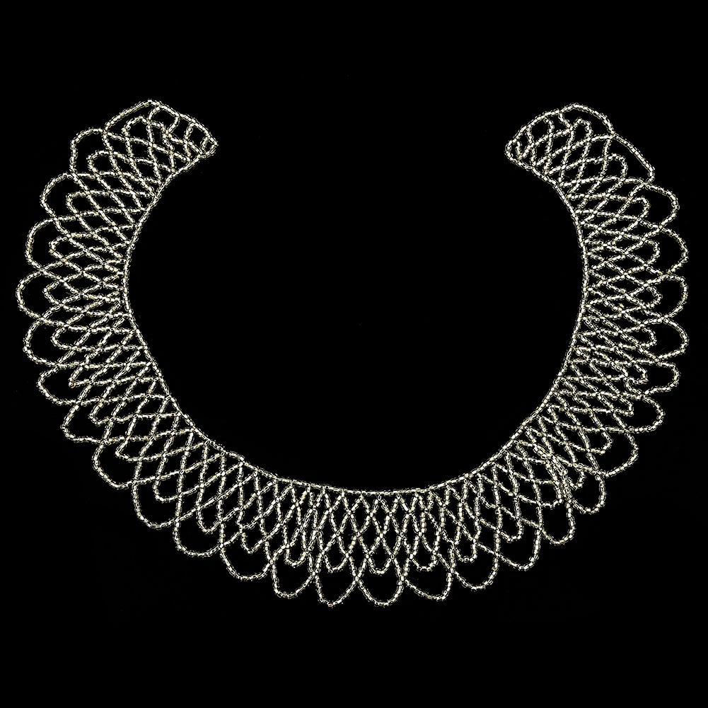 Vintage Silver-lined Beaded Abstract Neck Applique - 9.25